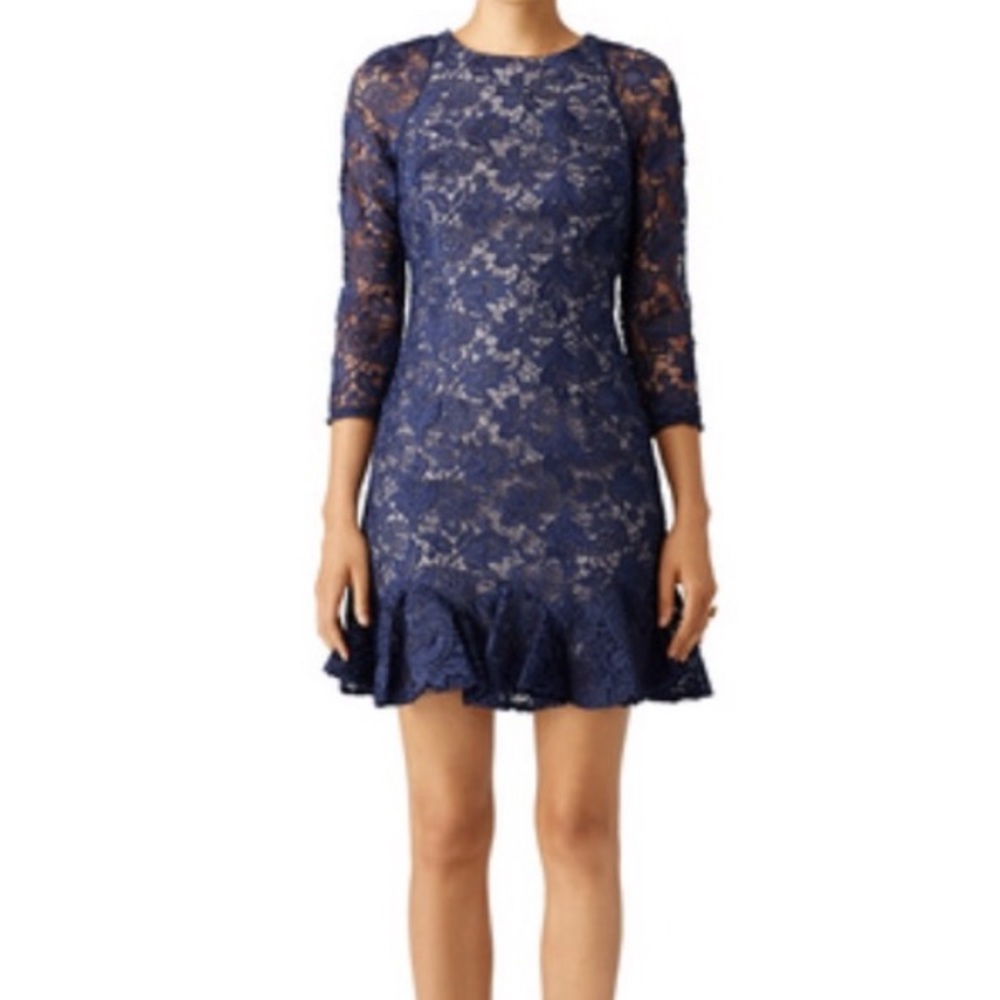Monique Lhuillier navy lace cocktail dress